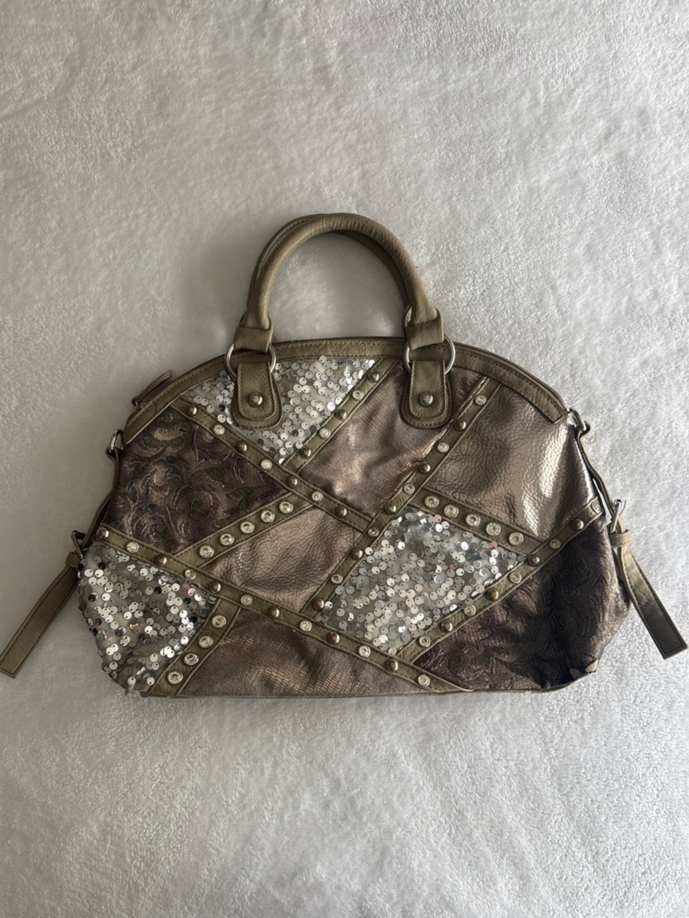 Vintage Metallic Bronze Patchwork Sequin Dome Satchel